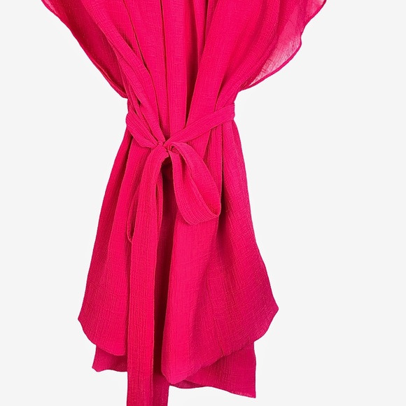 BCBGMAXAZRIA Azalea Pink Belted Ruffle Blouse, M - Picture 4 of 8